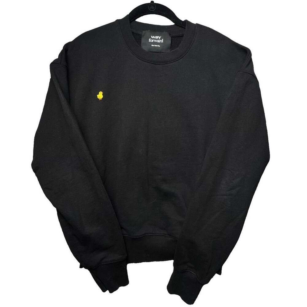 Way Forward NYC Duck Embroidered Crewneck Sweatshirt Black Hidden Pocket Cotton